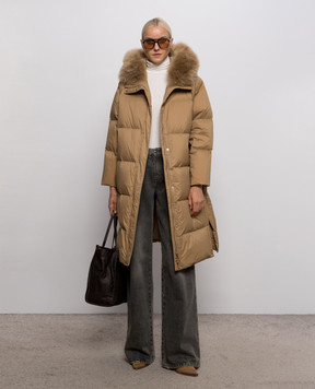 Yves Salomon Army Brown down jacket with fur 27WFM01306U04W