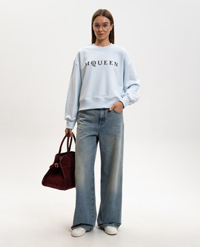 Alexander McQueen Blue sweatshirt with textured logo 857405QLAE9