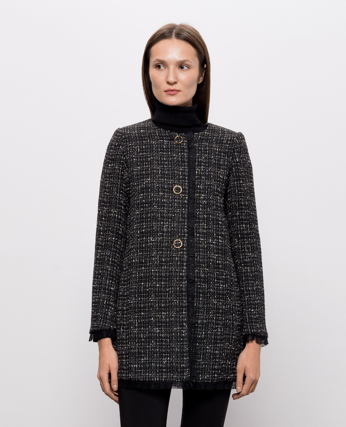 Black tweed coat Twinset 3