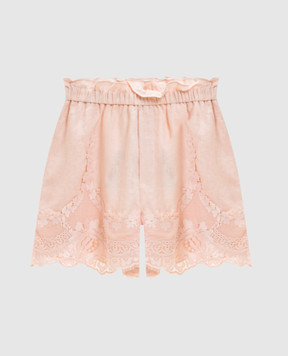 Twinset Pink linen shorts with lace 261TT2183