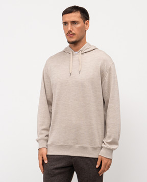 Brunello Cucinelli Beige melange cashmere and silk hoodie MM8359021G
