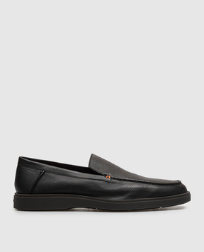Santoni Black leather loafers with textured logo MGDG17824SMOSWLM