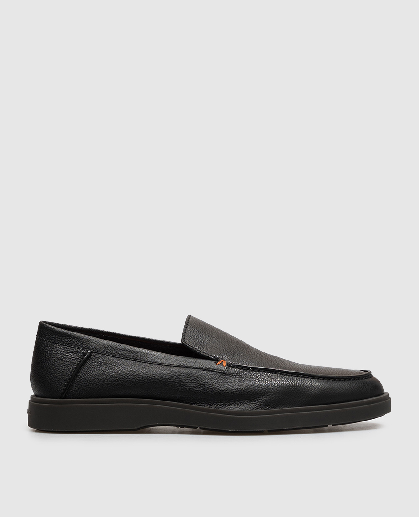 Black leather loafers with textured logo Santoni