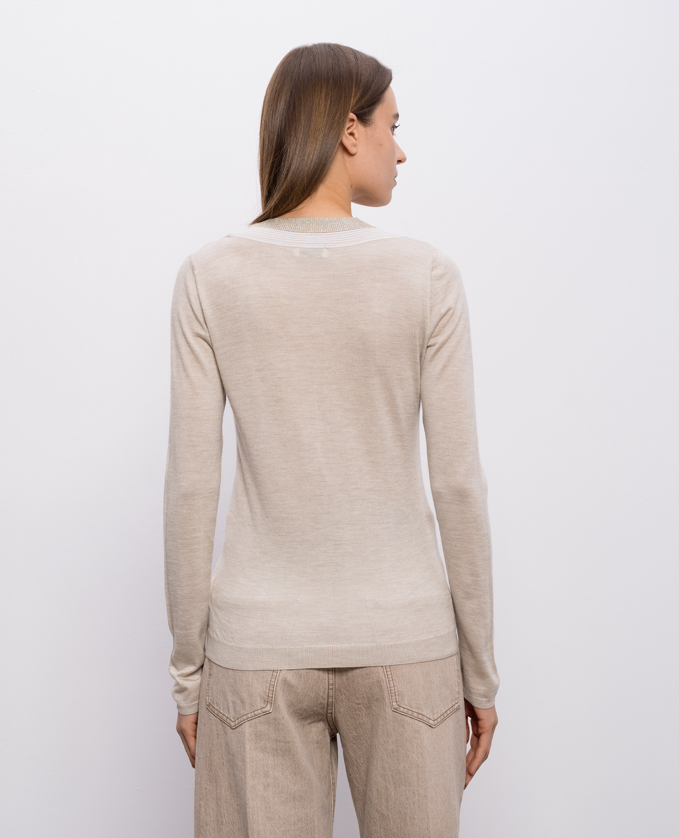 Beige cashmere and silk pullover with lurex Brunello Cucinelli 4