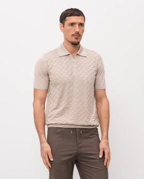 Bertolo Cashmere Beige silk polo shirt with a pattern 902532002544