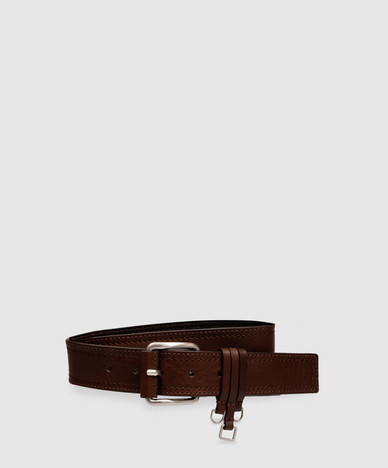 Brown leather belt with pendants