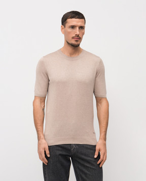 Enrico Mandelli Beige silk T-shirt with logo 3K063A5674