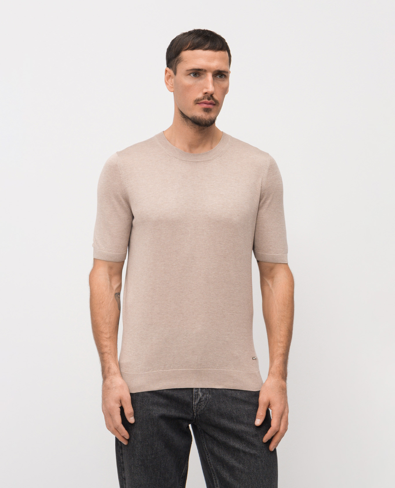 

Beige silk T-shirt with logo Enrico Mandelli