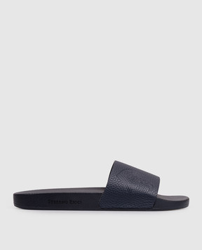 Stefano Ricci Blue leather flip-flops with embossed logo UG31G760VD