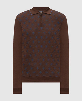 Stefano Ricci Brown wool, silk and cashmere polo shirt with a pattern KE08025P30E26476