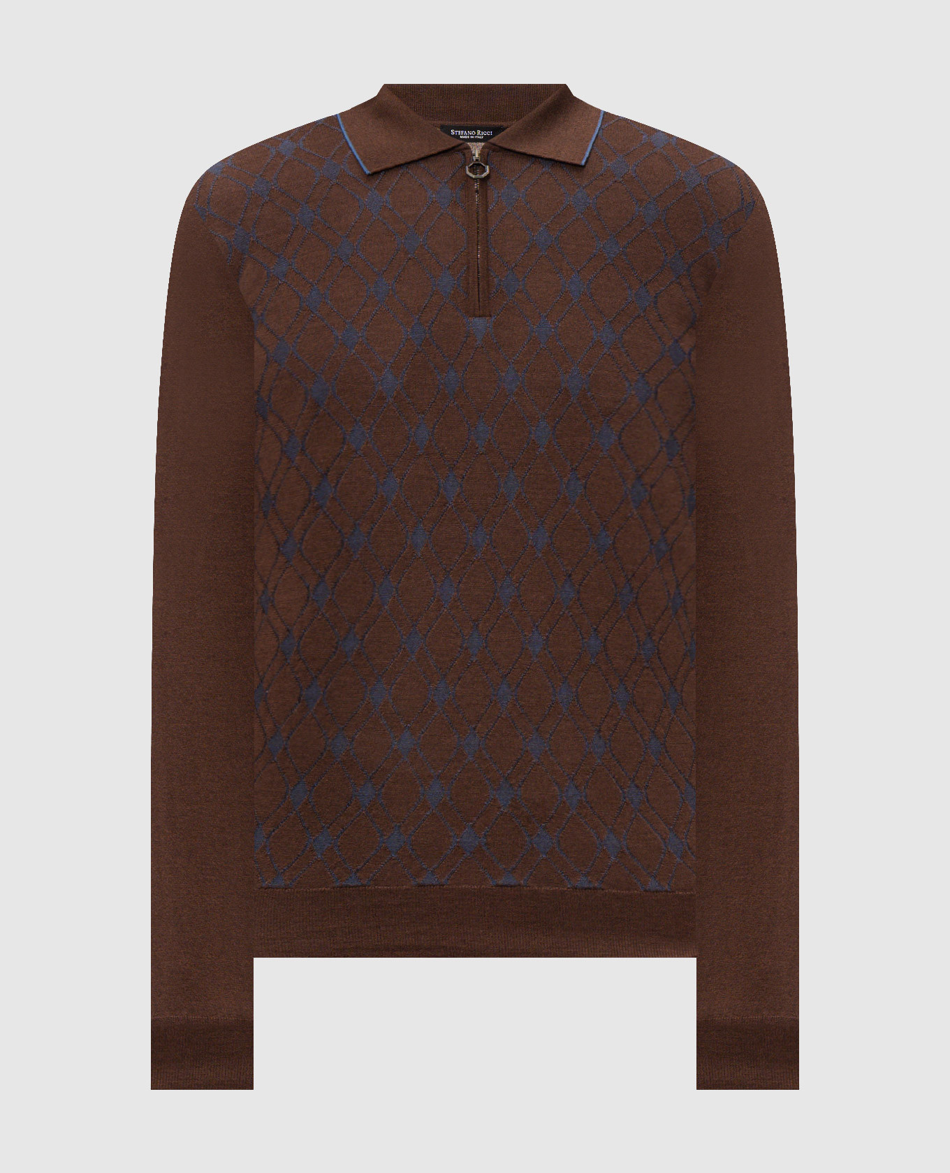 Brown wool, silk and cashmere polo shirt with a pattern