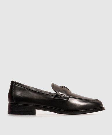 Black leather loafers