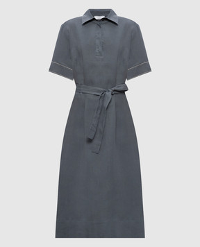 Peserico Gray linen dress with monil chain S0241602647