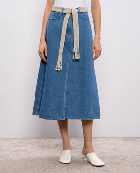 Agnona Blue denim midi skirt with linen TG1104YU2131