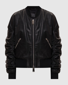 Dondup Black leather bomber jacket with drape DJ800PL0511DXXX