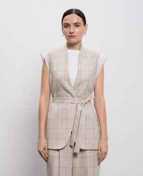 Peserico Gray linen check vest A03030A02638