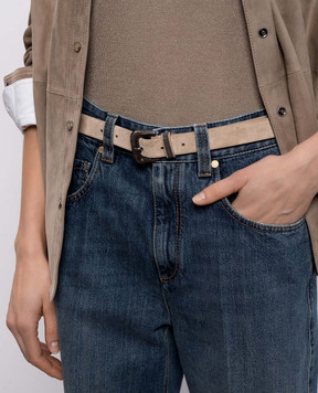 Brunello Cucinelli Beige suede belt with monil chain M0DELC297