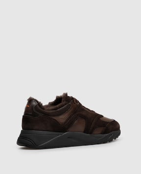 Santoni Brown leather sneakers with fur trim MBIM22112NERPSBB