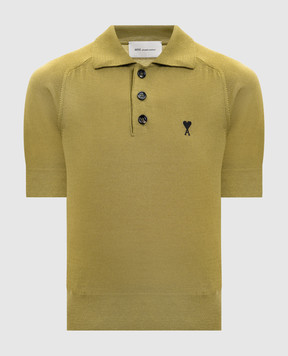Ami Paris Green merino wool polo shirt FPL439KN0039