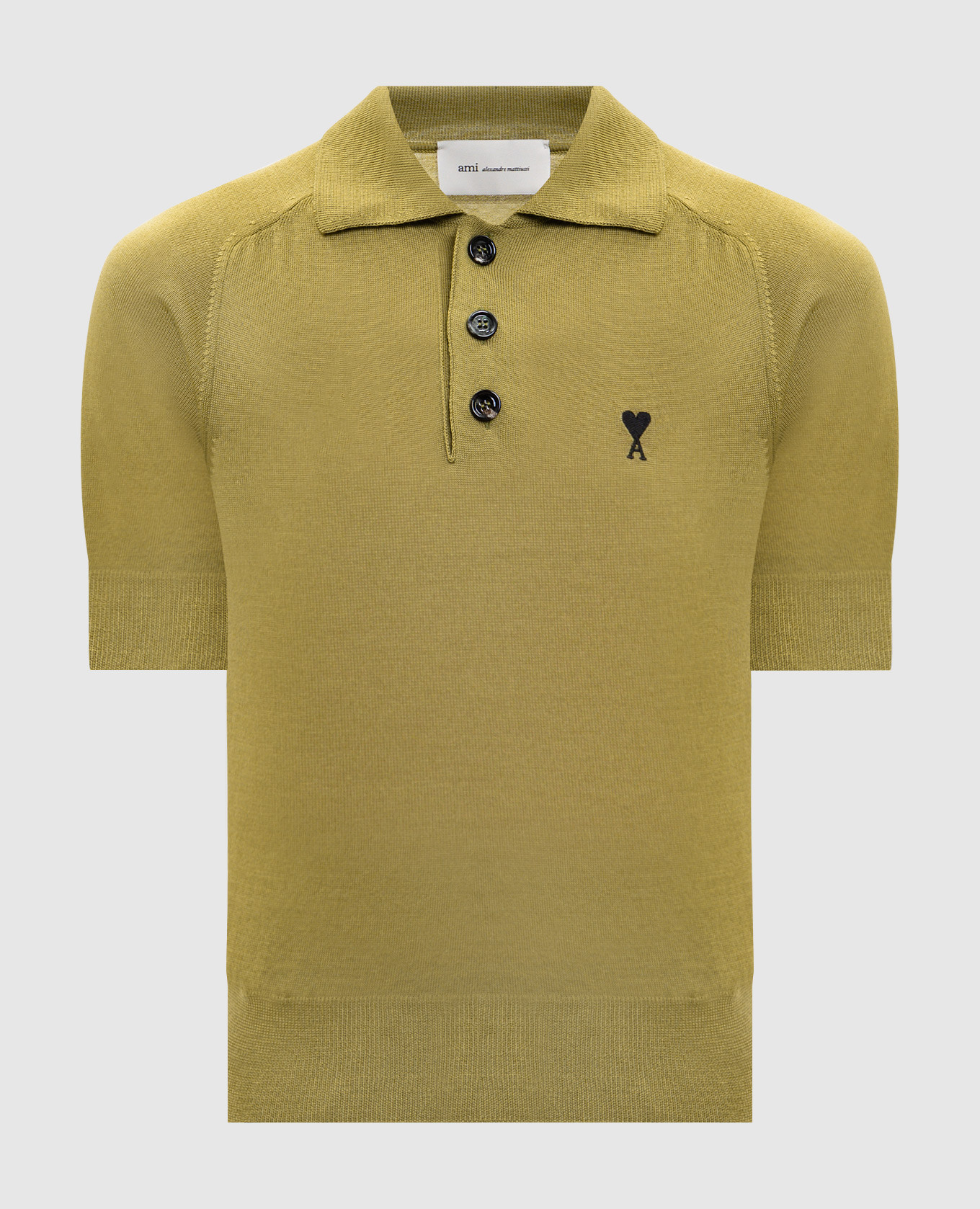Green merino wool polo shirt