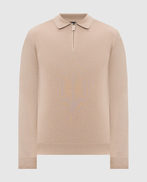 Stefano Ricci Beige cashmere and silk polo with zipper K606003Z40F26303