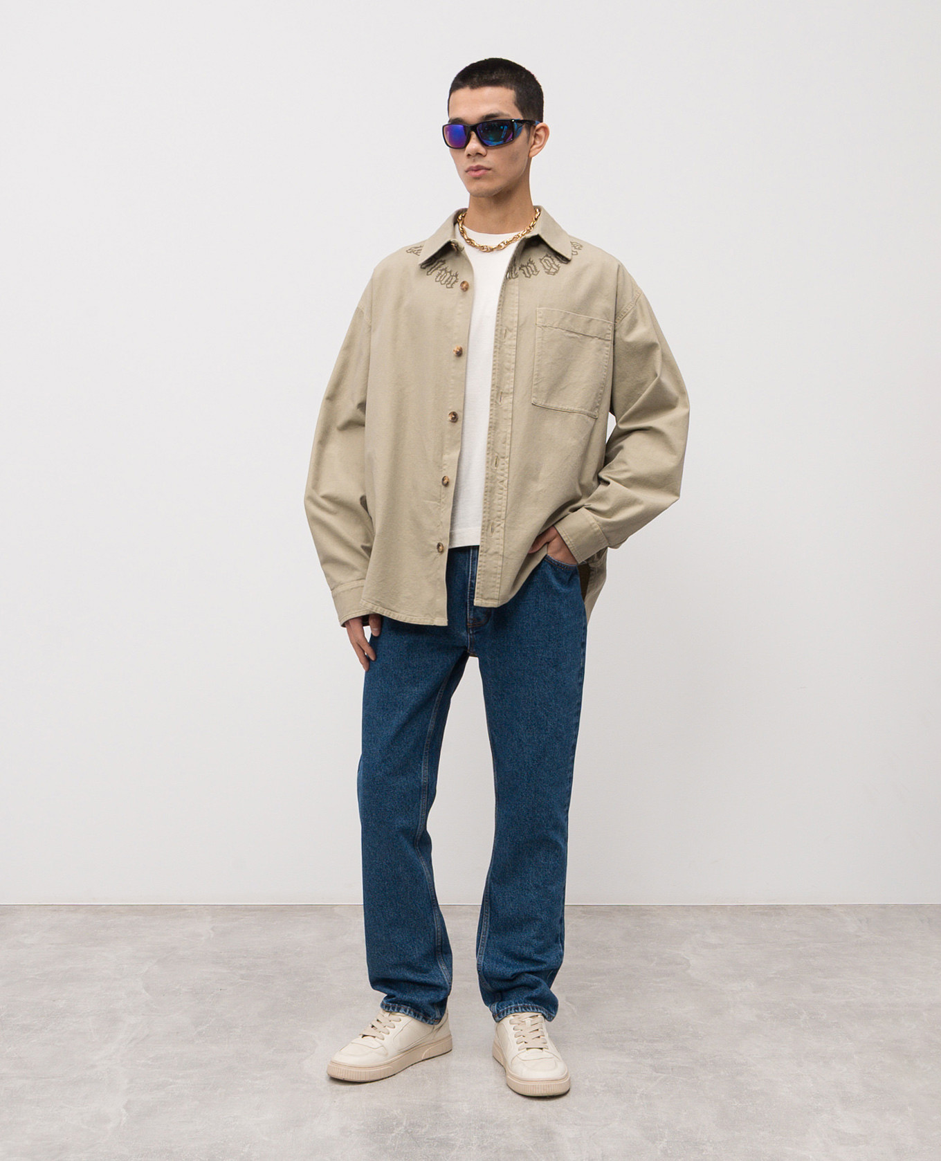 Khaki shirt with logo Palm Angels 2