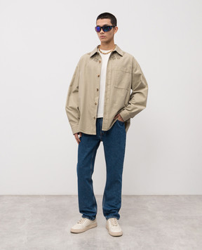 Palm Angels Khaki shirt with logo PMES043S25FAB001