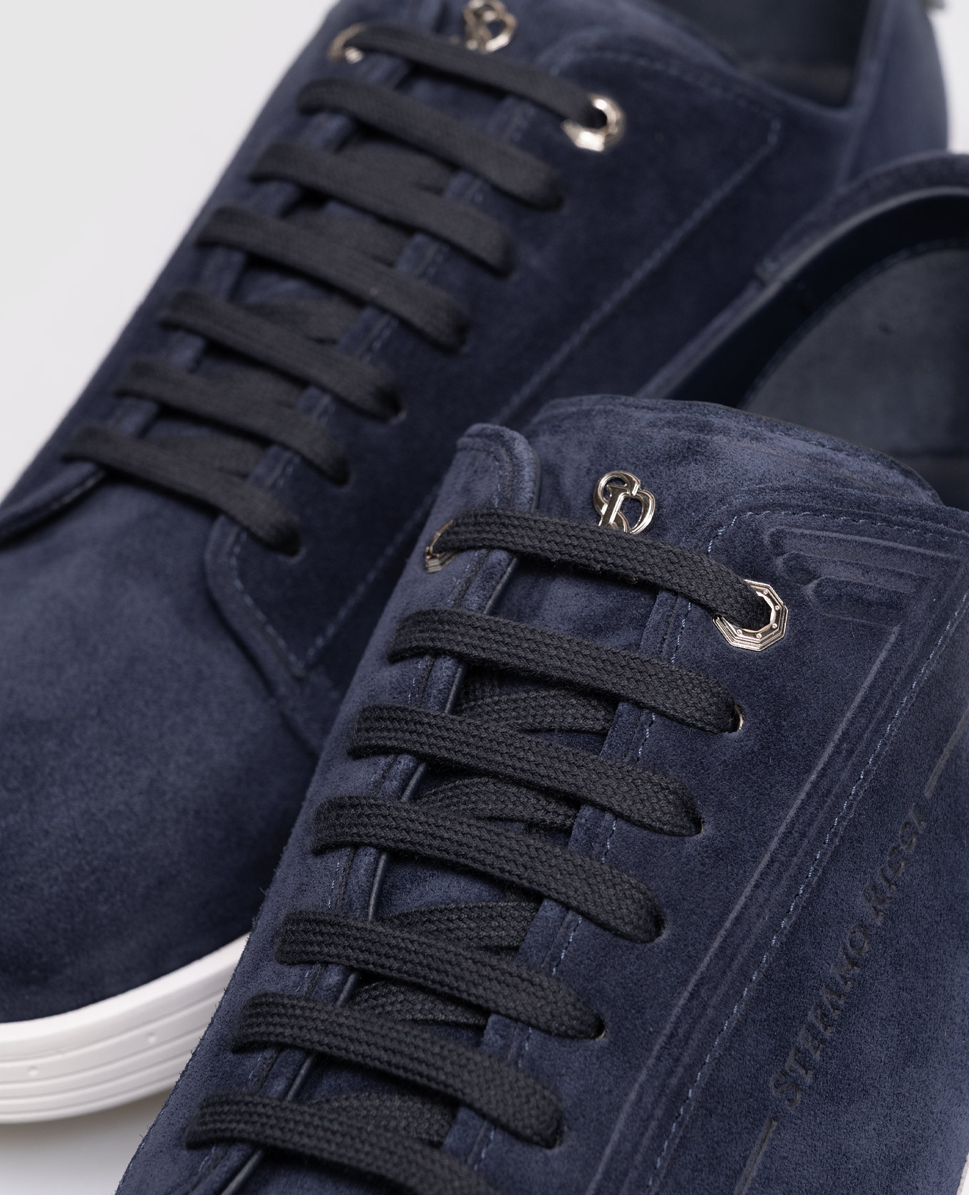 

Blue suede sneakers with monogram logo Stefano Ricci
