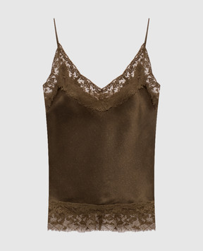 Ermanno Scervino Khaki silk top with lace D492L709APFWY