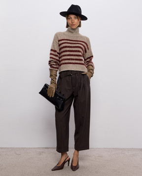 Brunello Cucinelli Beige striped wool and cashmere sweater MGY563704P