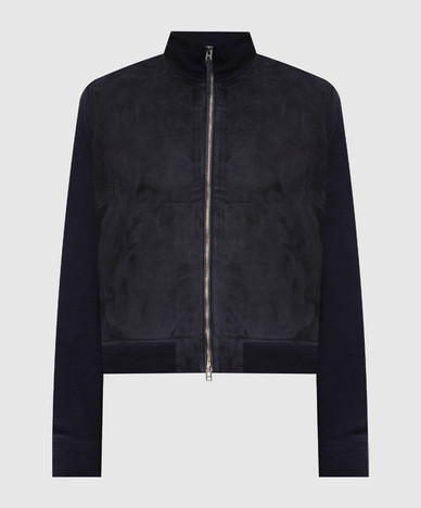 Blue suede and wool combination jacket