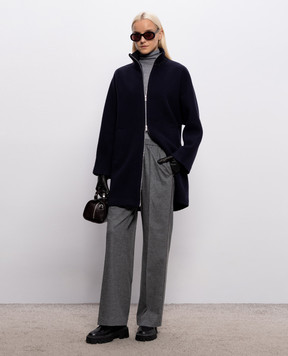 Peserico Blue wool and cashmere zip-up coat A20188B3197