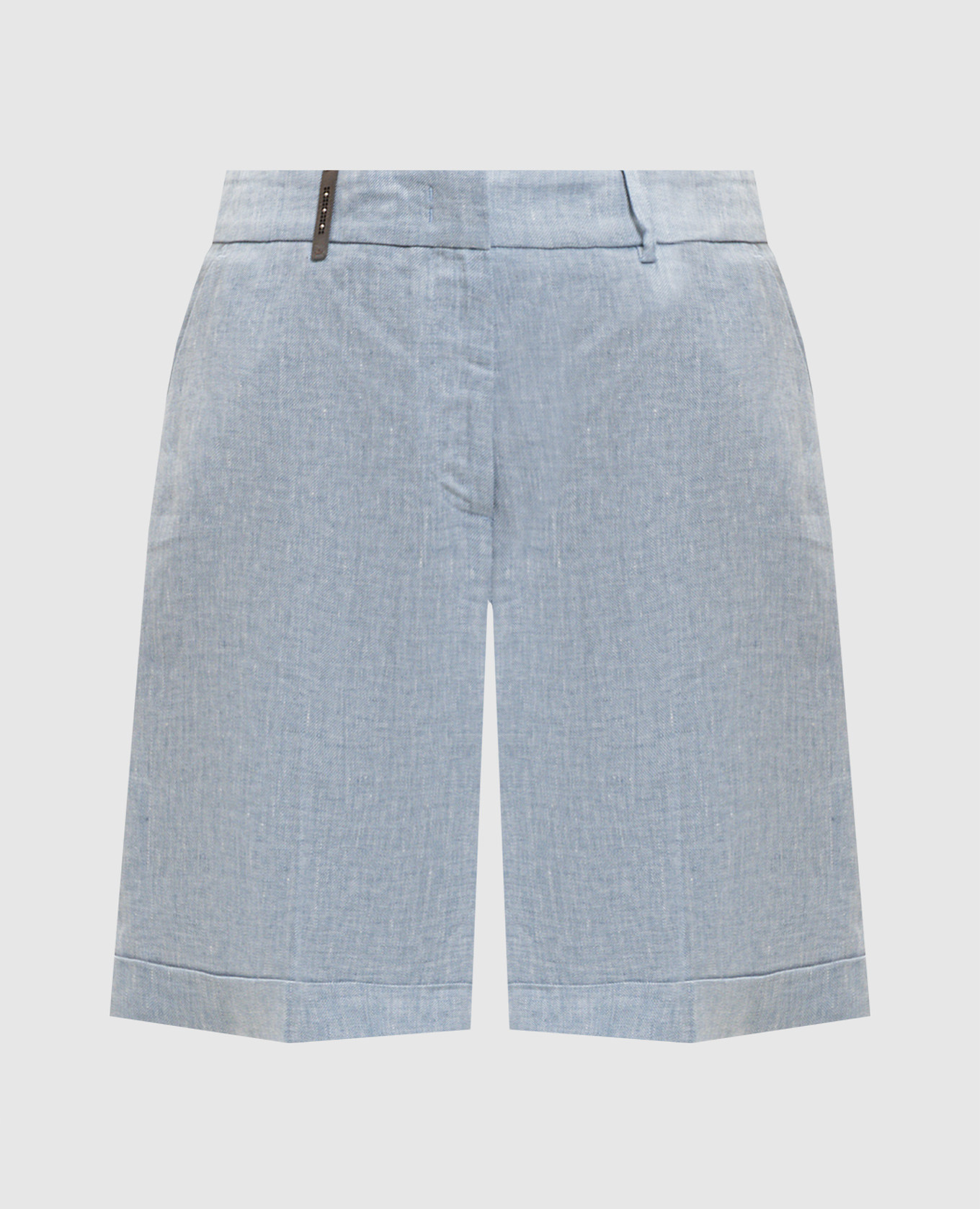 Blue linen shorts with lapels