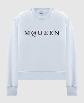 Alexander McQueen Blue sweatshirt with textured logo 857405QLAE9