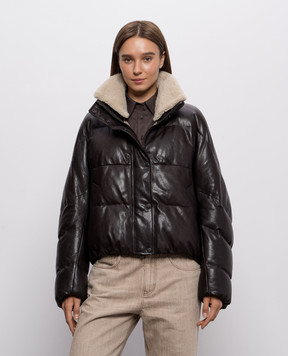 Brunello Cucinelli Brown leather down jacket MPCTN7552