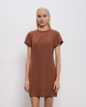 Brunello Cucinelli Brown linen mini dress with monil chain MH126AFR72