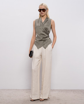 Brunello Cucinelli Khaki silk blouse with a scent MB179EG906