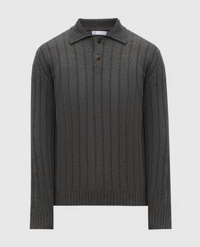Brunello Cucinelli Green cashmere sweater with polo collar M22506005