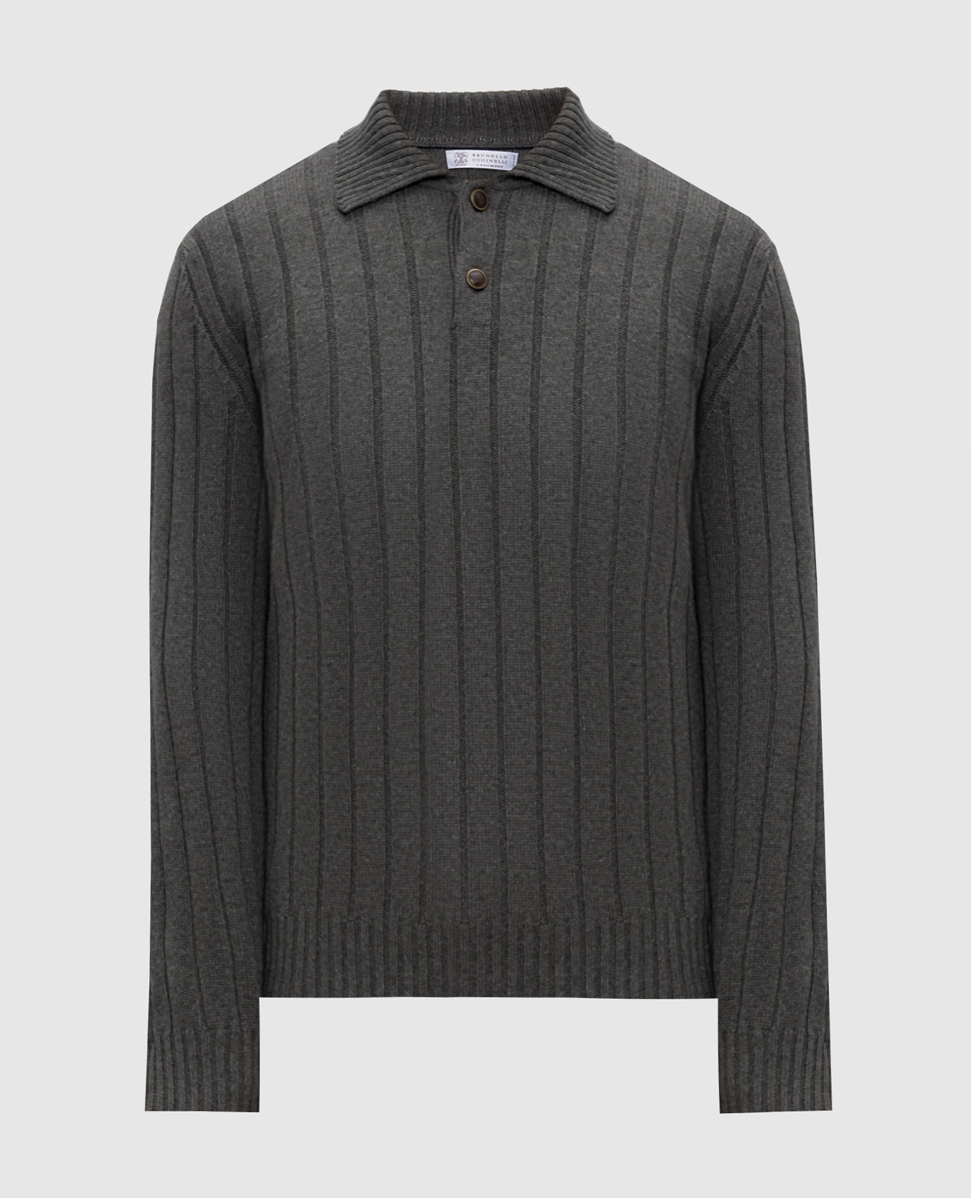 Green cashmere sweater with polo collar