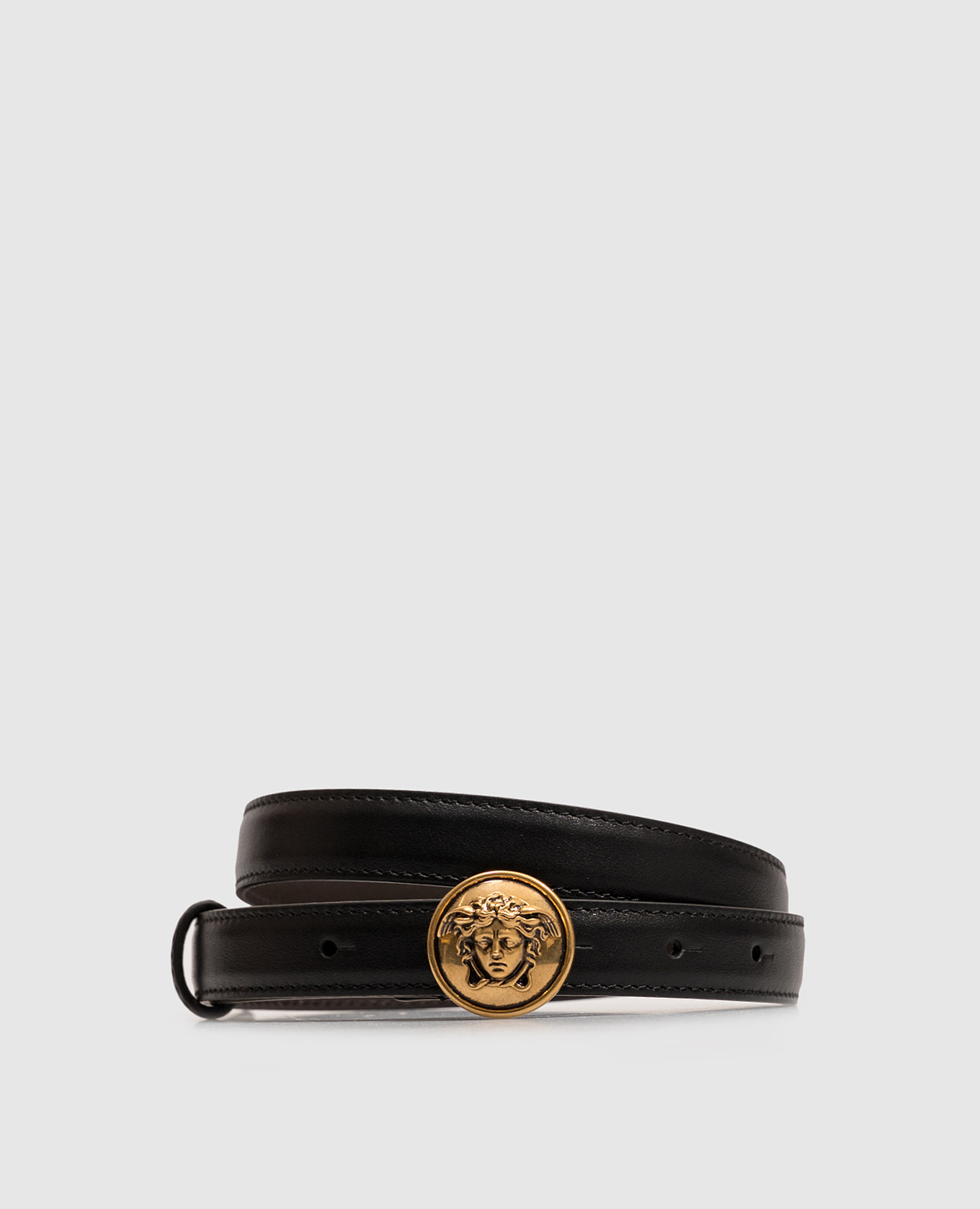 Black leather belt with textured emblem Versace