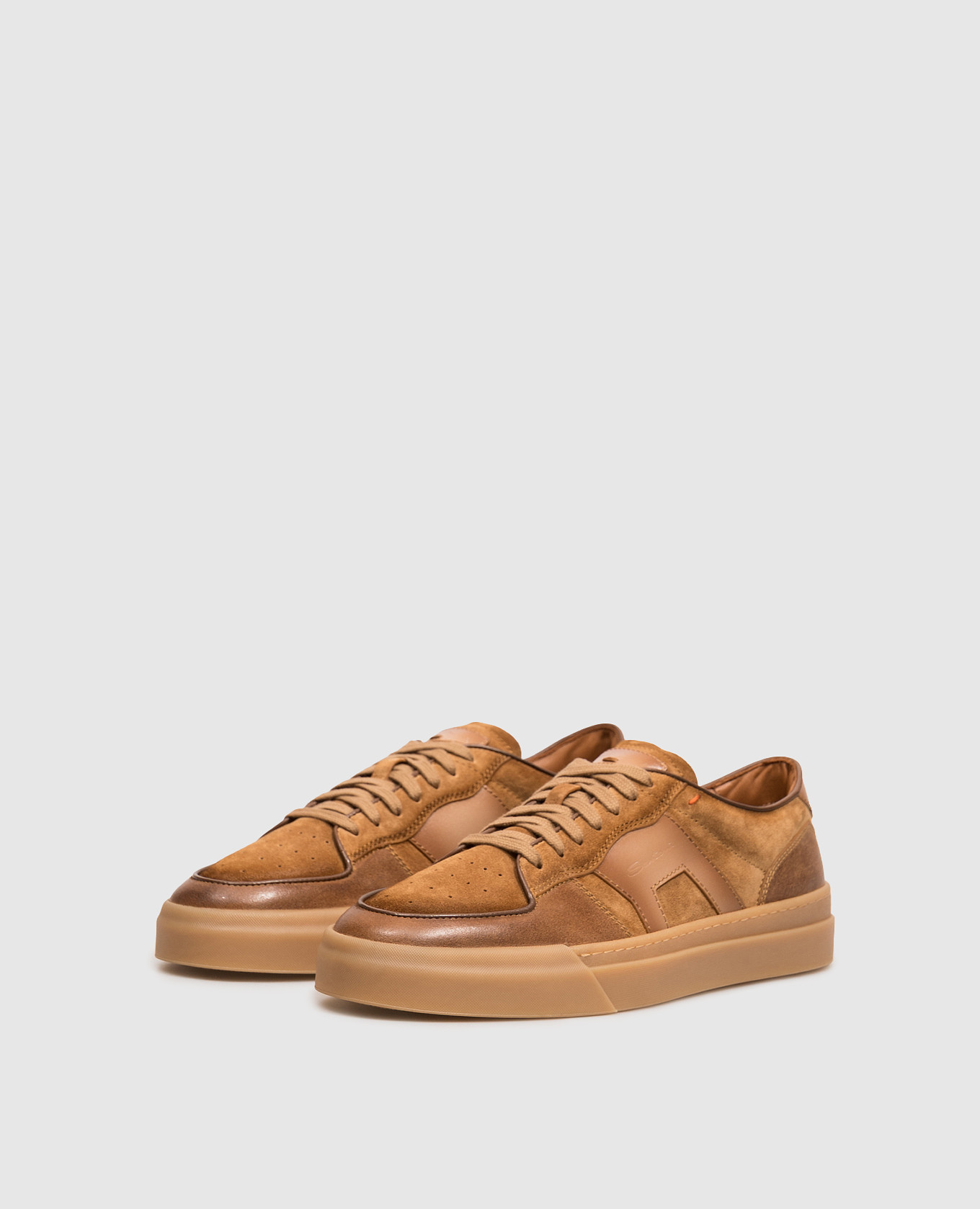Brown leather sneakers with logo patch Santoni 2