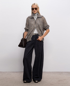 Brunello Cucinelli Gray openwork cardigan with sequined wool MRG562516