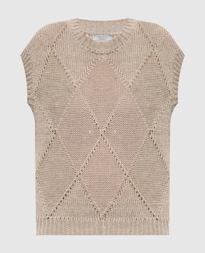 Peserico Beige openwork vest with linen A99052F039106A