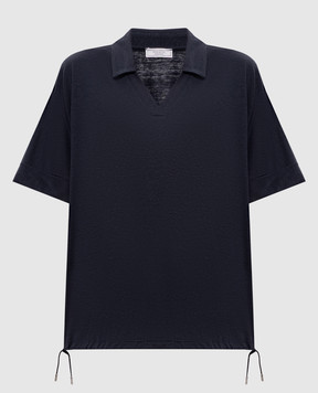 Peserico Blue linen top with polo collar S06430J002707