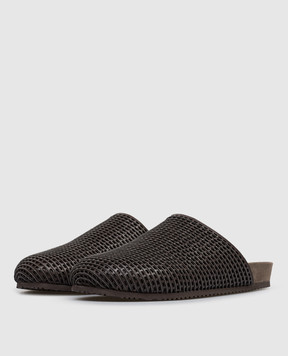 Brunello Cucinelli Brown leather mules with monil chain MZSKG3155