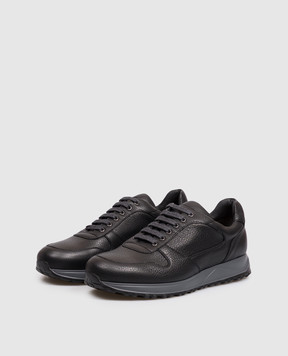 Doucal's Black leather sneakers with embossed logo DU3594SYDNUJ225