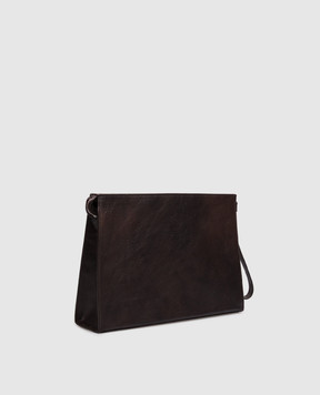 Orciani Brown leather clutch with textured logo SU0201LGN