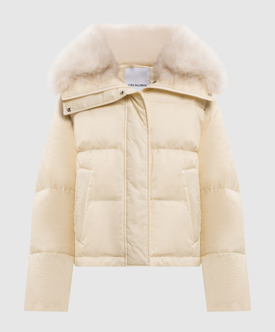 Yellow down jacket with fur