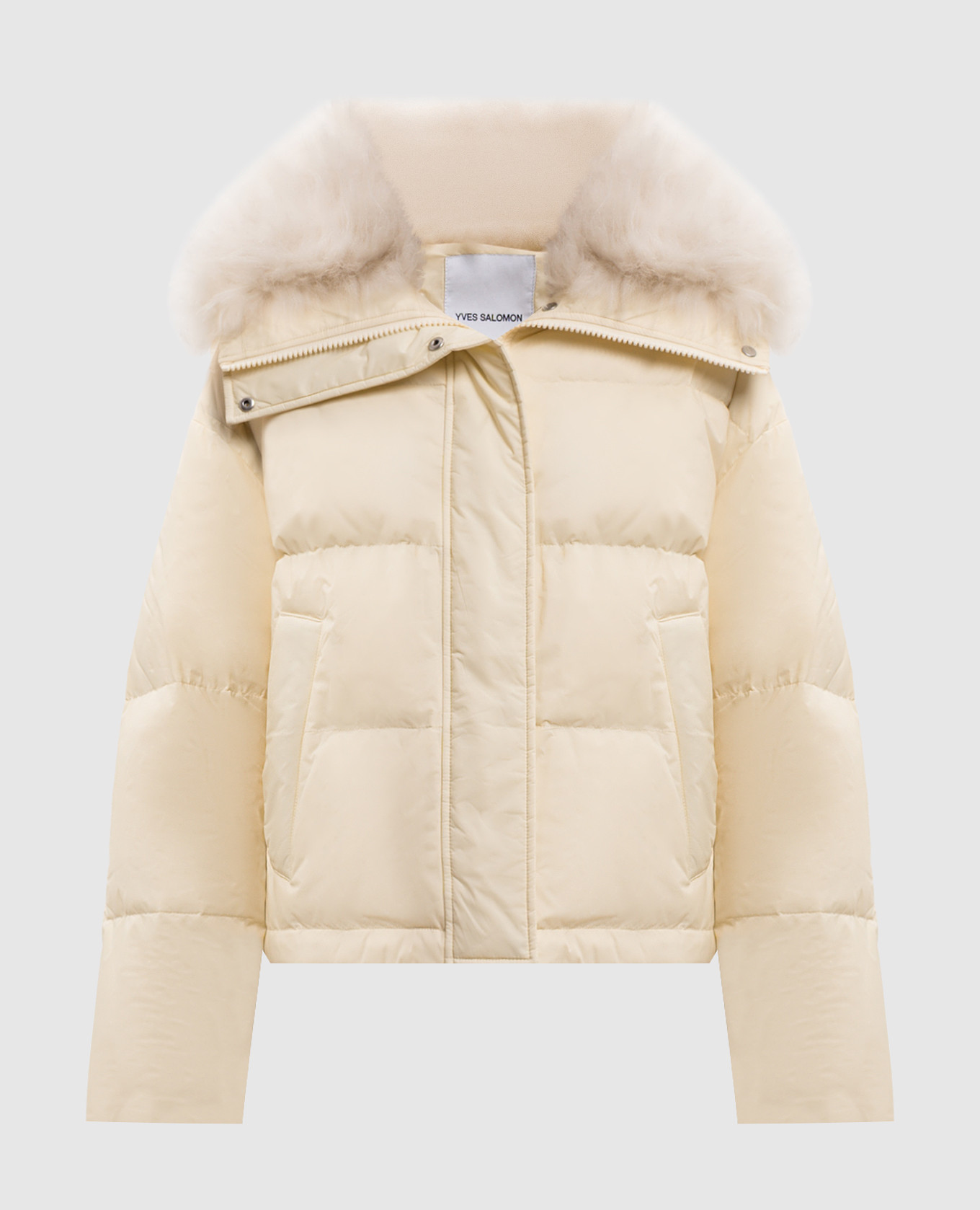 Yellow down jacket with fur