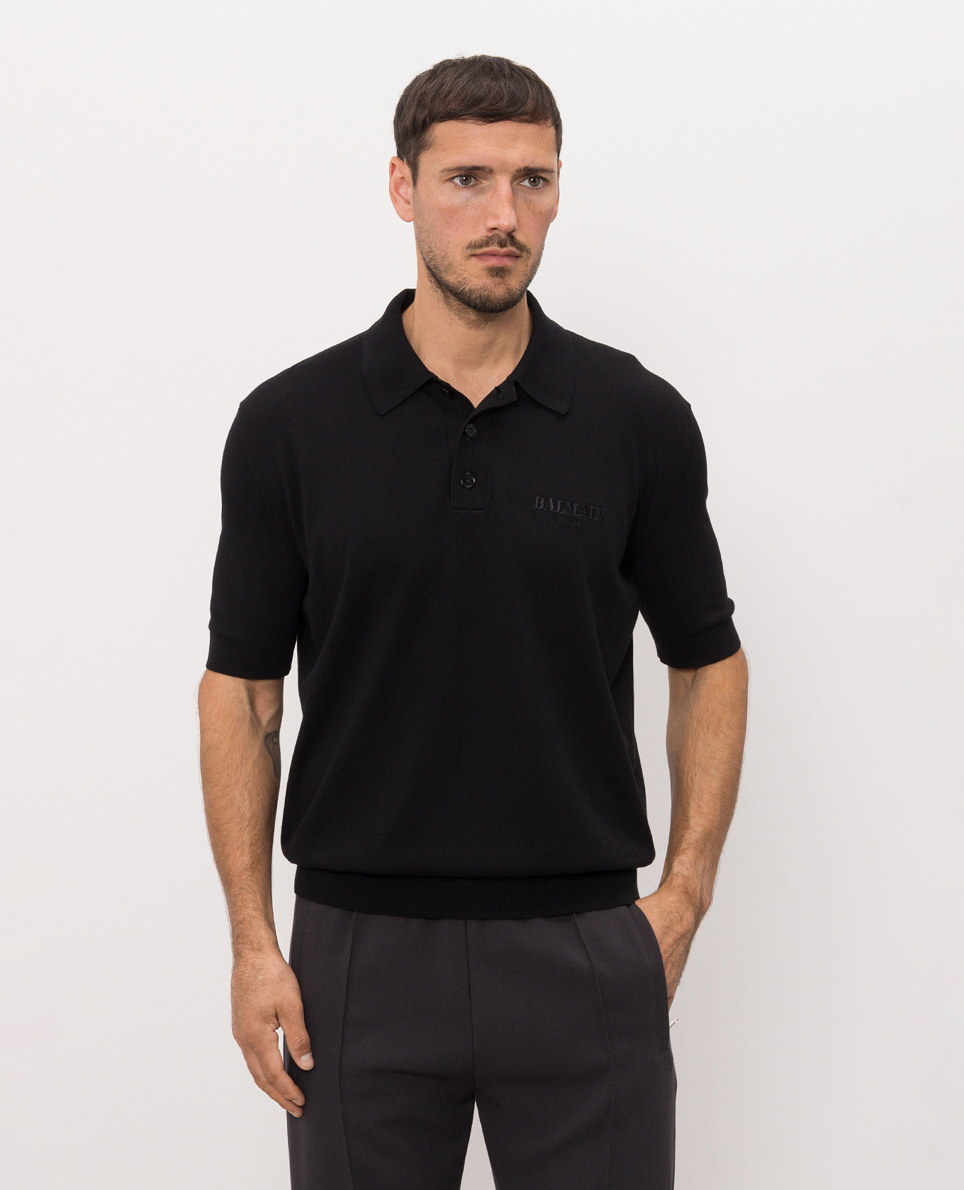 Black polo shirt with embroidered logo Balmain 3